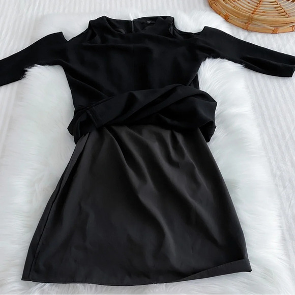 Tibi Savanna Cut Out Shoulder Mini Dress Black Cold Shoulders Sheath 2 - Picture 10 of 16